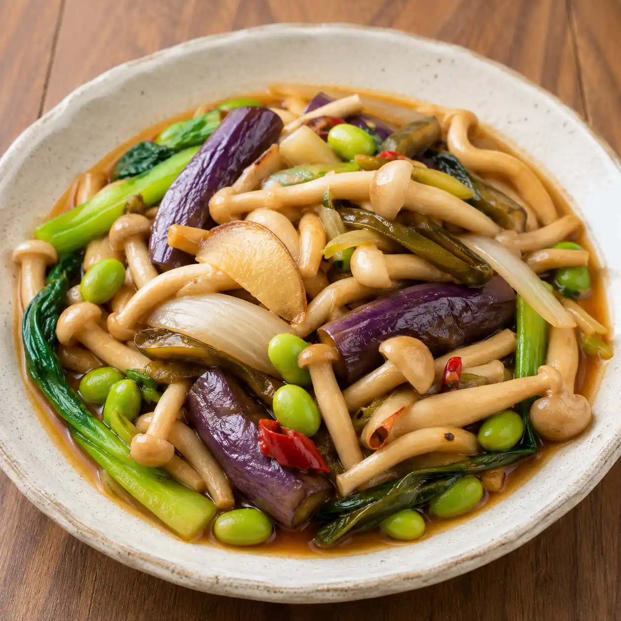 紅燒白精靈菇毛豆