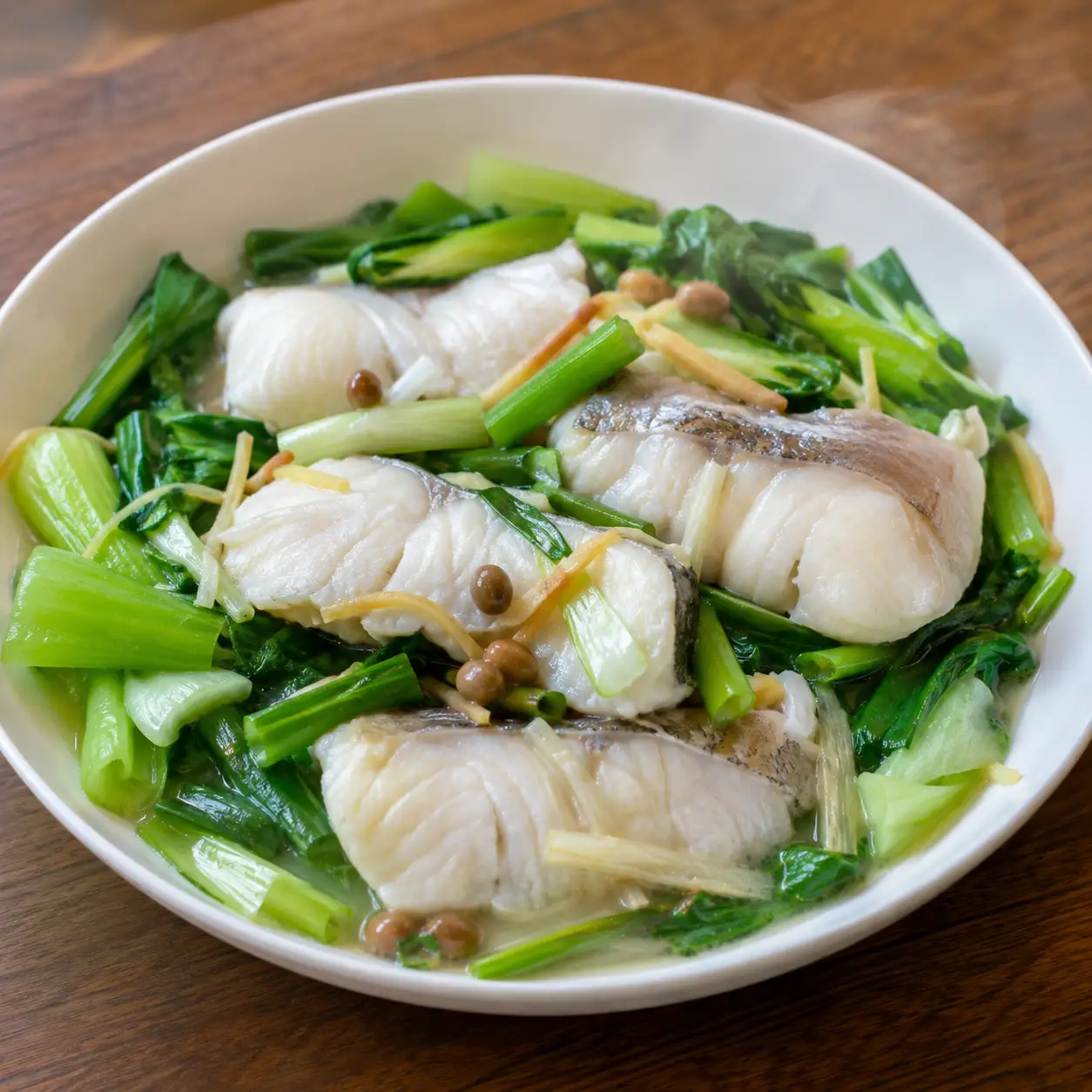 鱸魚青江菜蔥燒