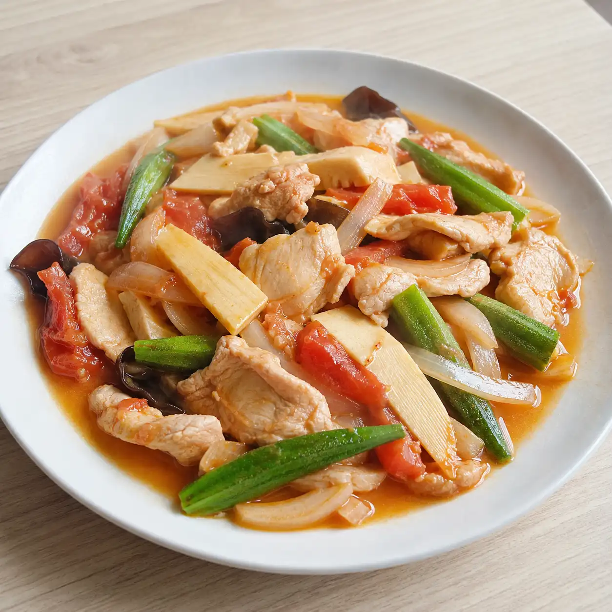 番茄雞肉片竹筍燒