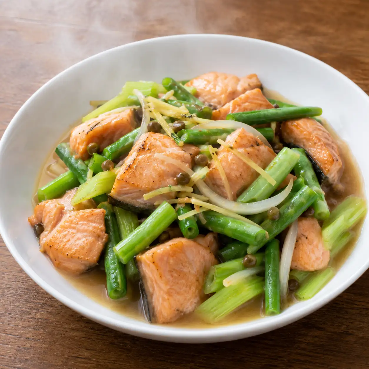破布子鮭魚四季豆紅燒