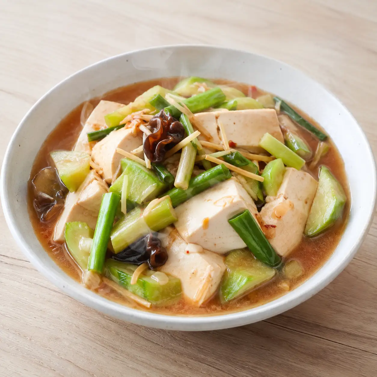 嫩豆腐蒜苗蔥燒