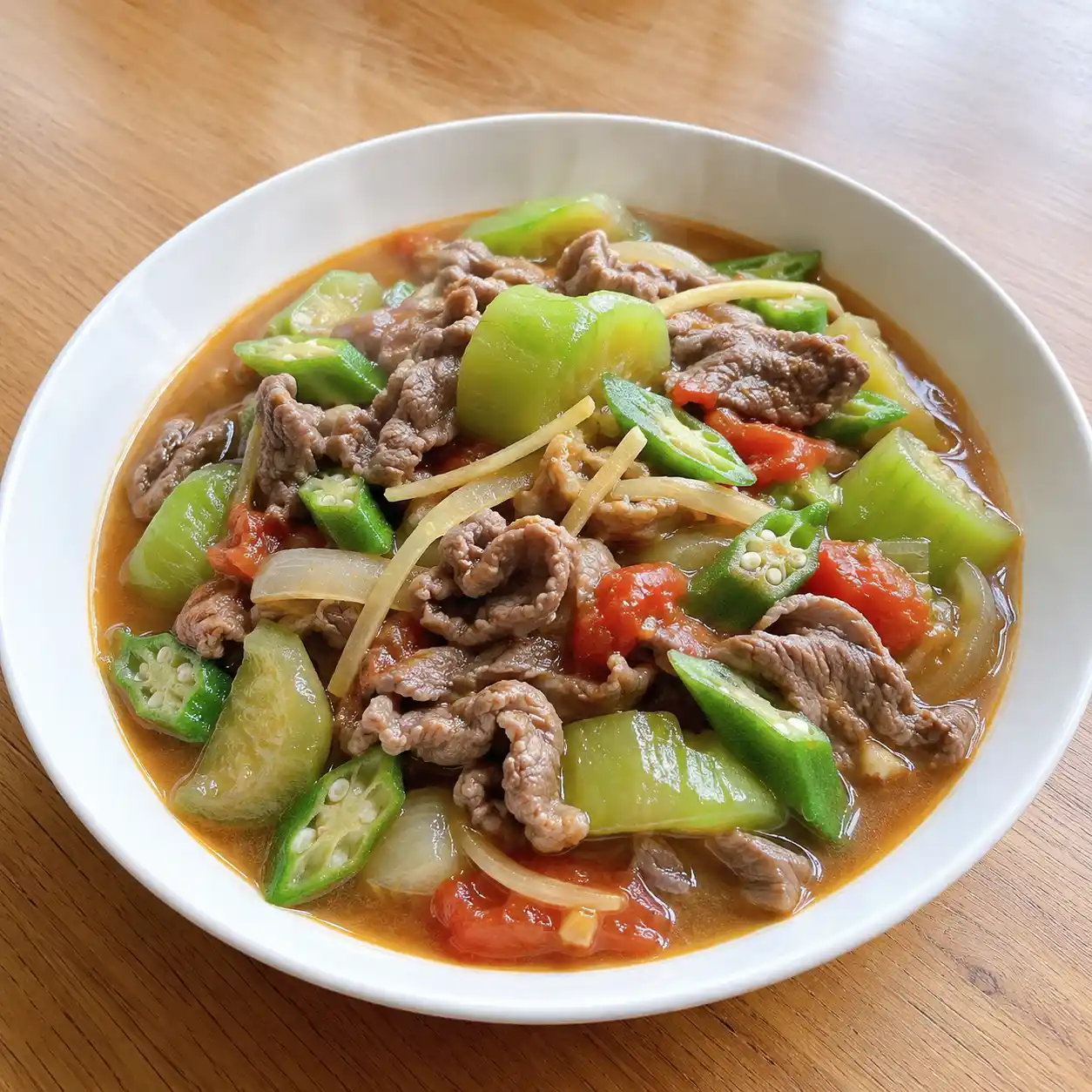 味噌牛肉片絲瓜紅燒