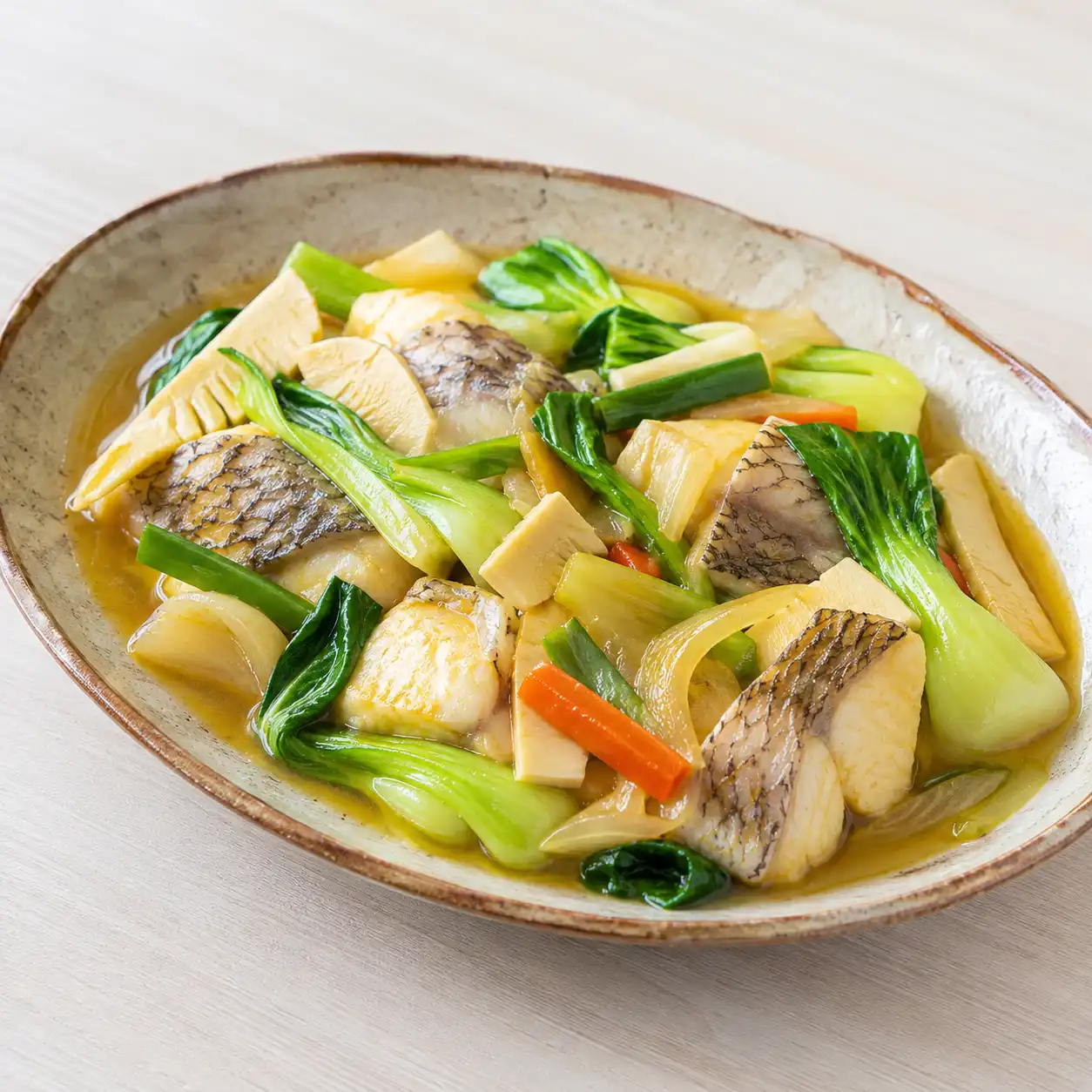 鯛魚竹筍蔥燒小白菜