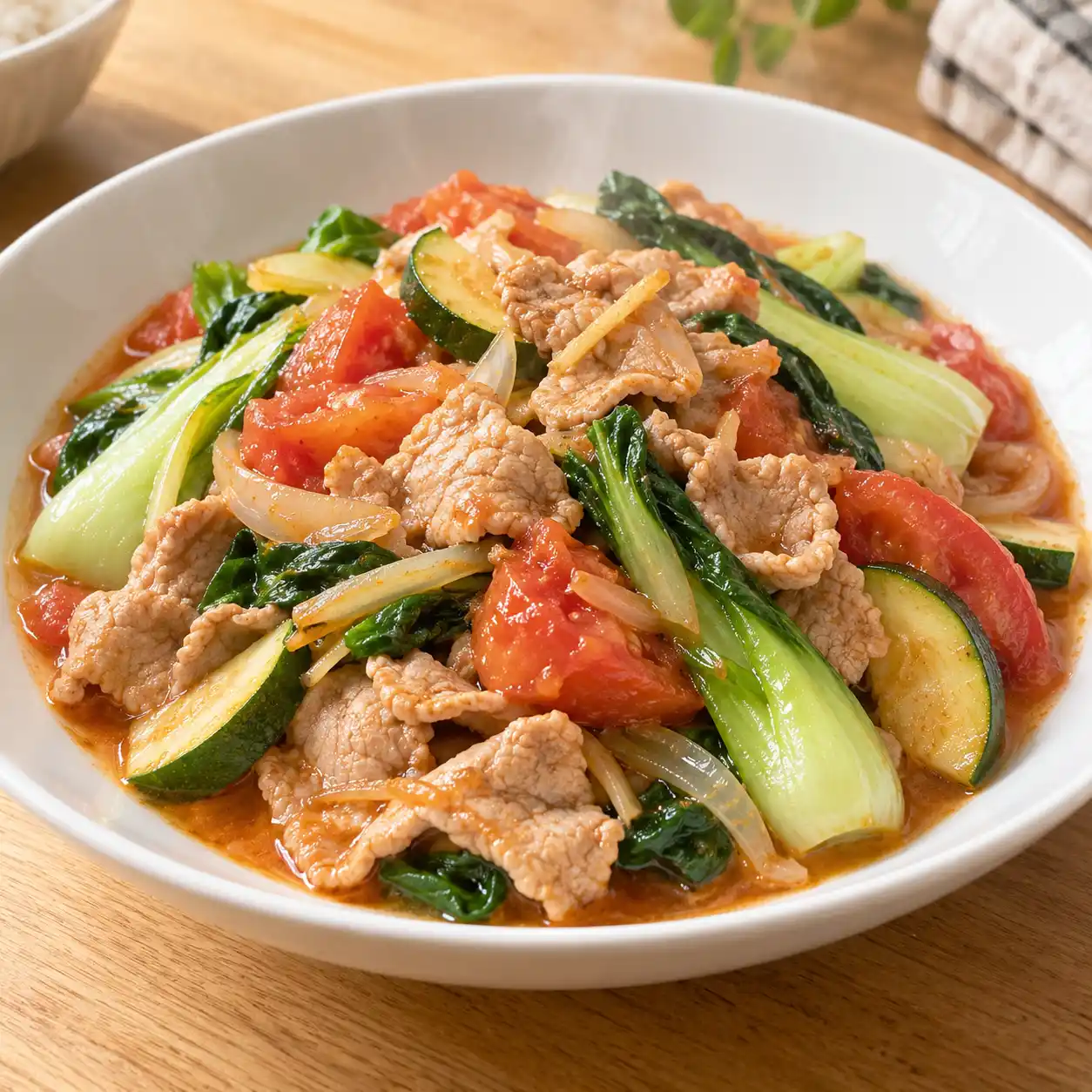 豬肉片青江菜茄汁燒