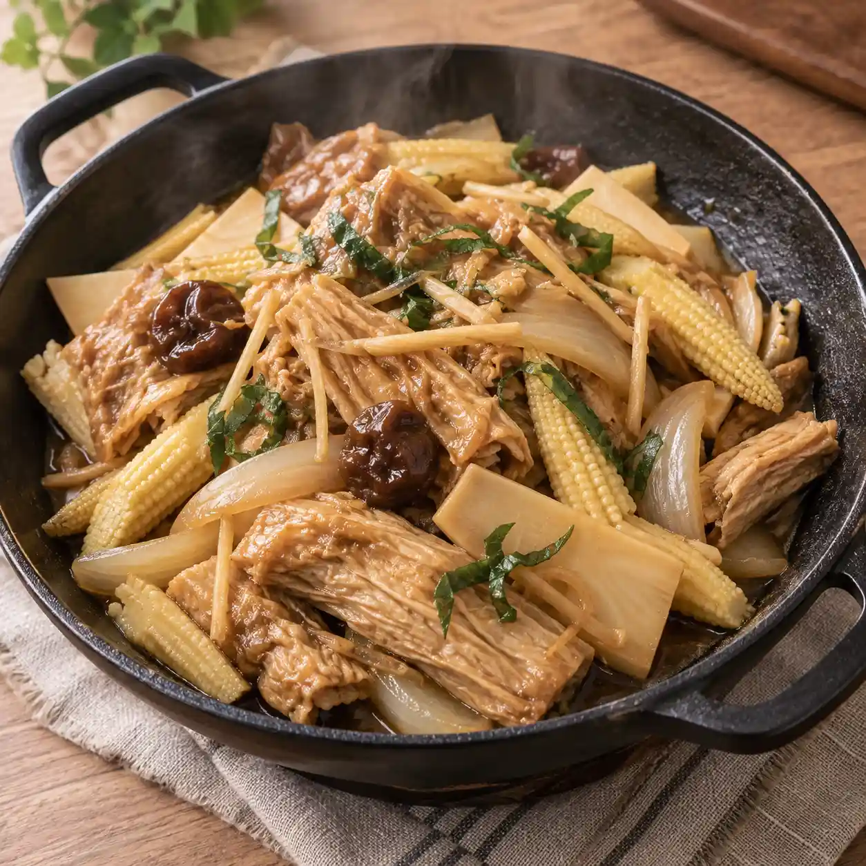 梅香豆包玉米筍燒