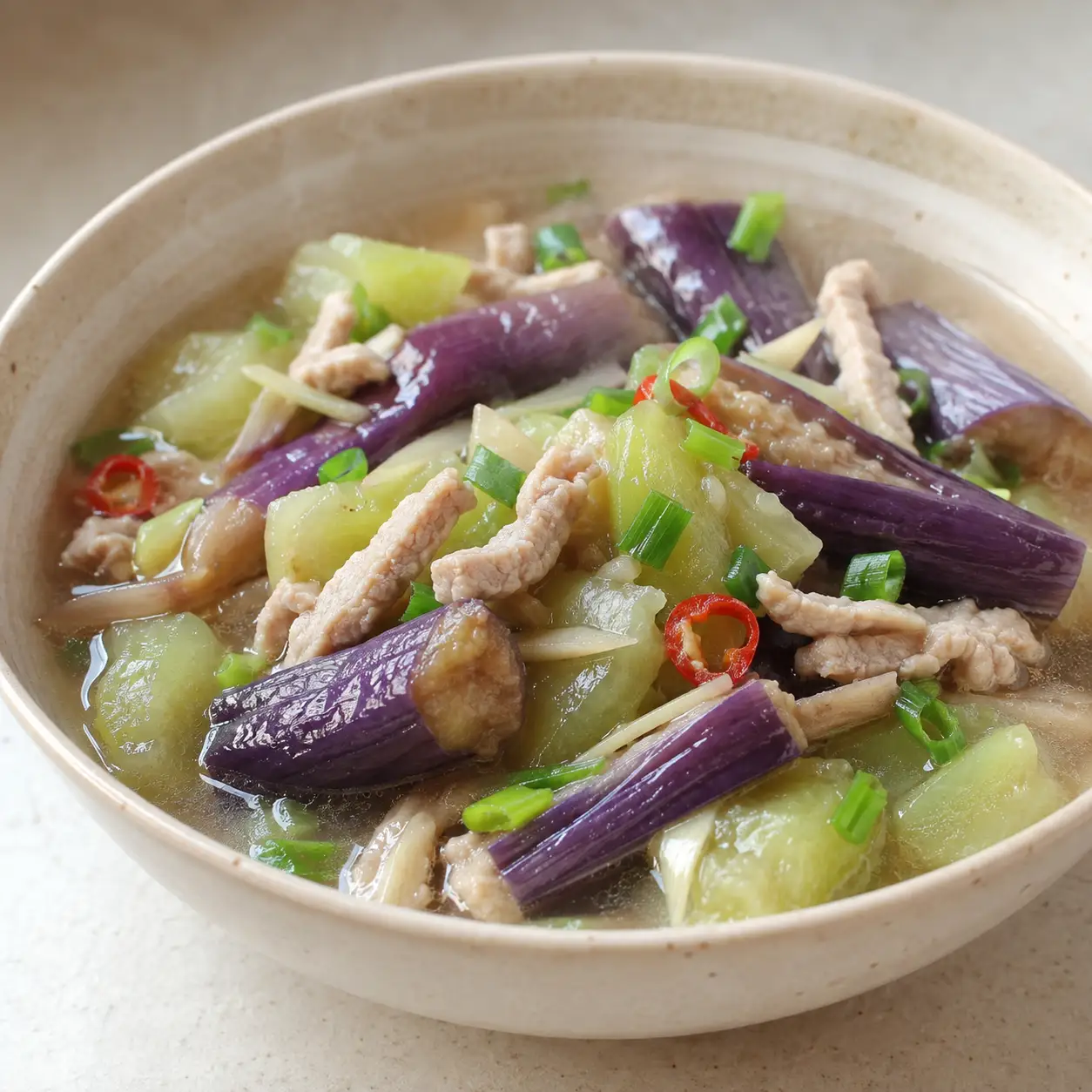 瘦肉絲茄子白滷