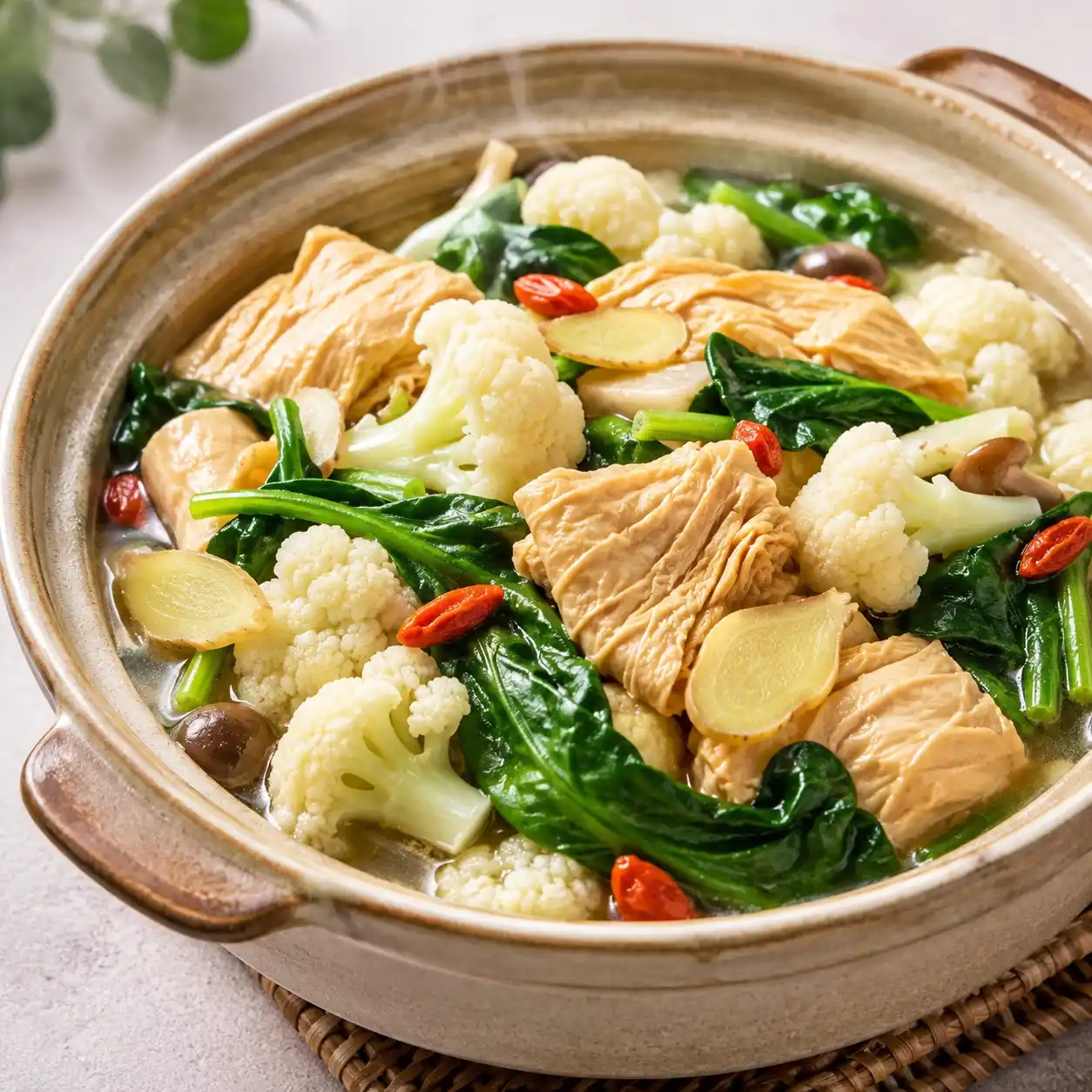 味噌豆包白花椰煨