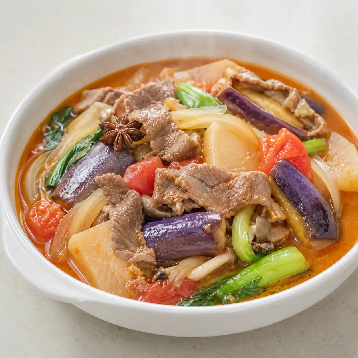 番茄牛肉片茄子煨