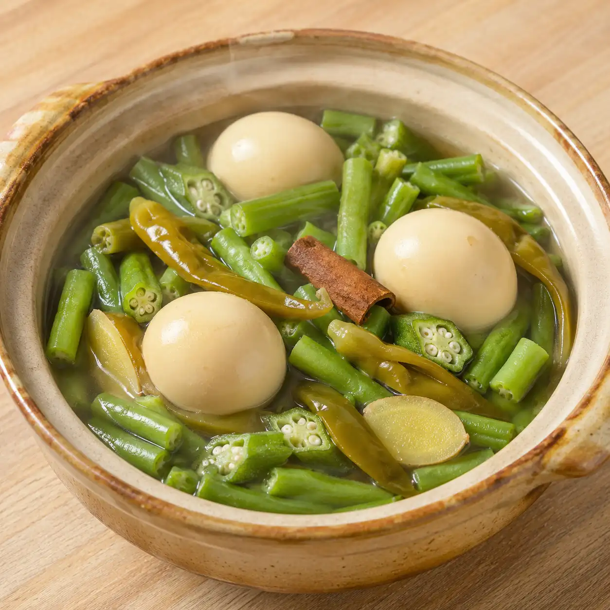 剝皮辣椒雞蛋四季豆燉