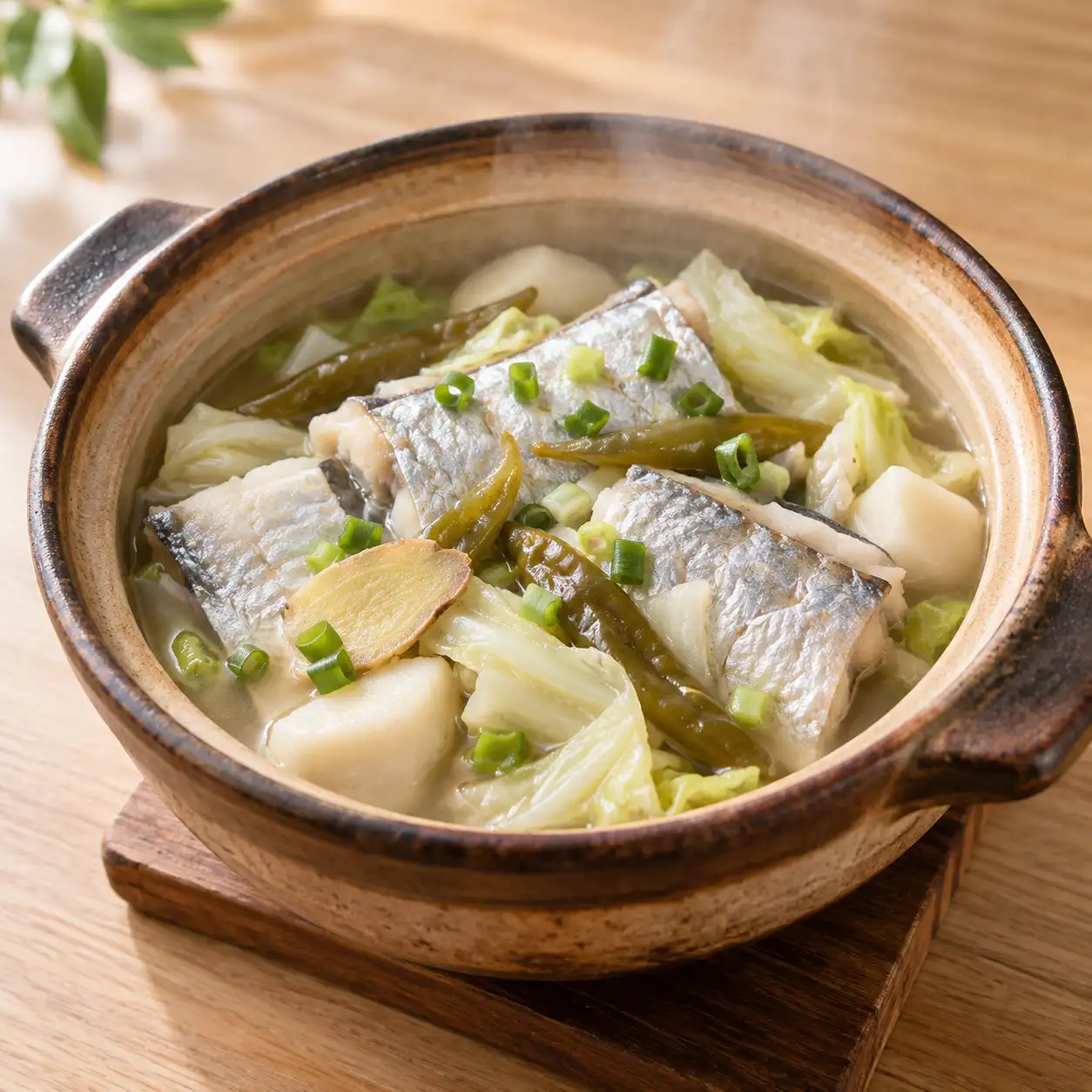 剝皮辣椒白帶魚菱角燉
