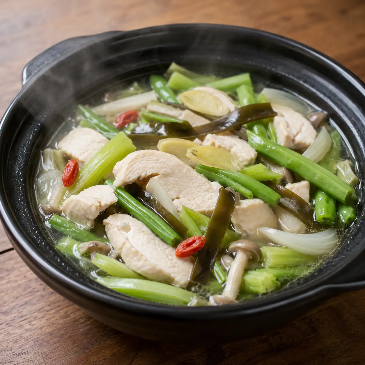 昆布雞肉片四季豆煨