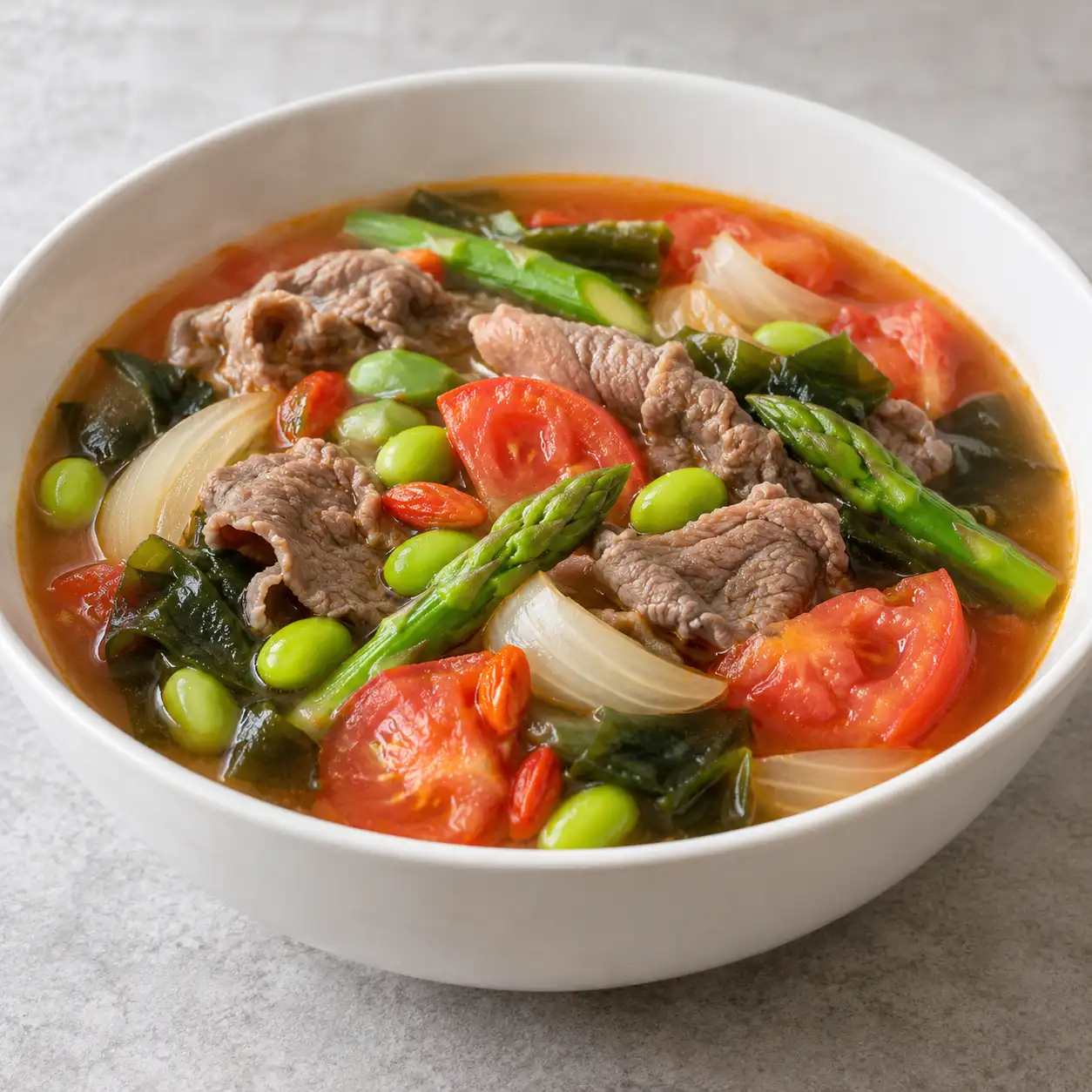 番茄牛肉片毛豆燉