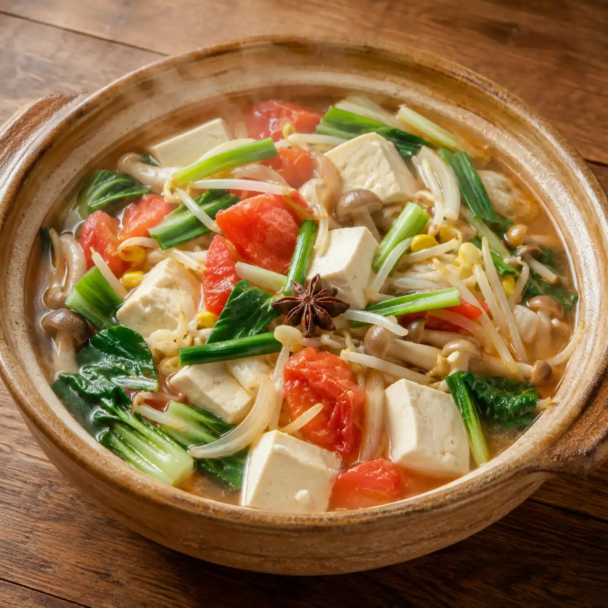 番茄嫩豆腐蒜苗煨