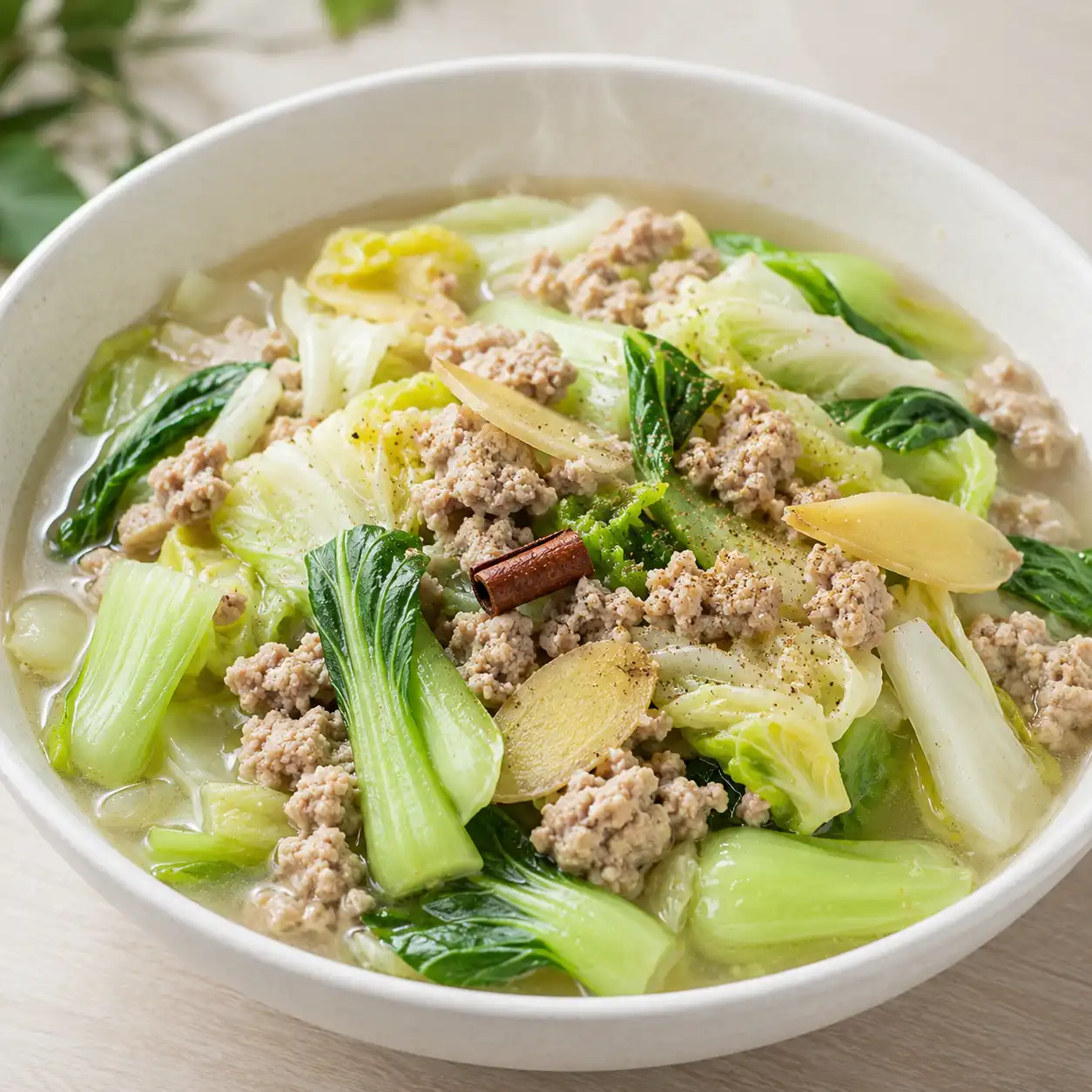 胡椒瘦絞肉青江菜燉