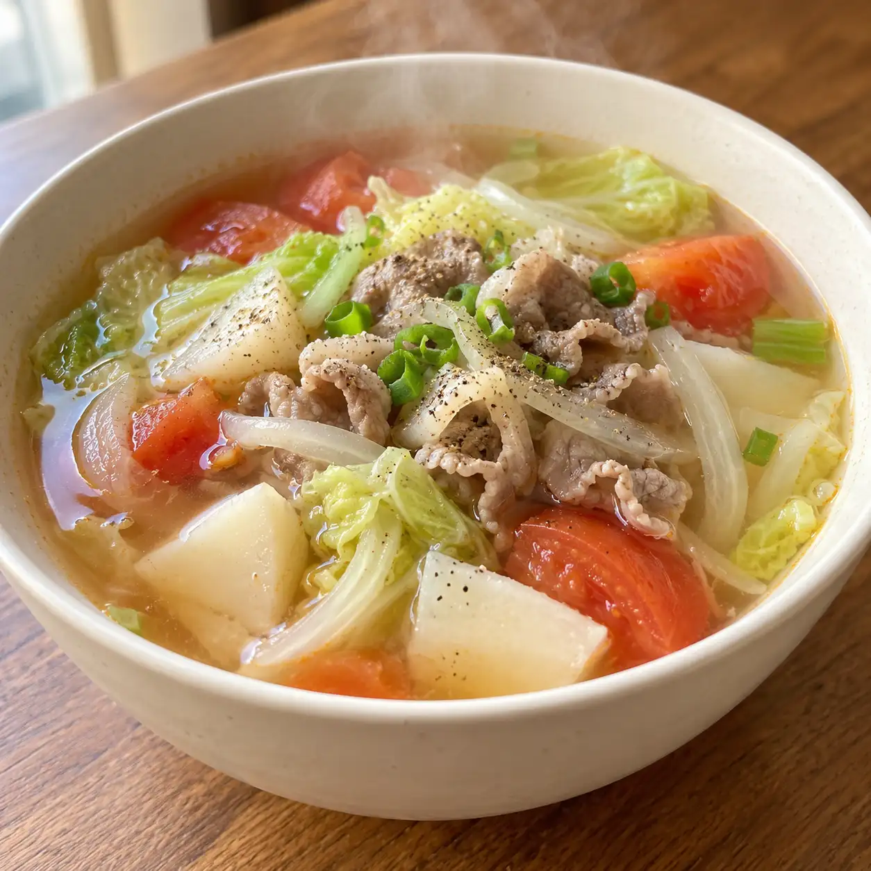 番茄羊肉片山藥蔬菜湯