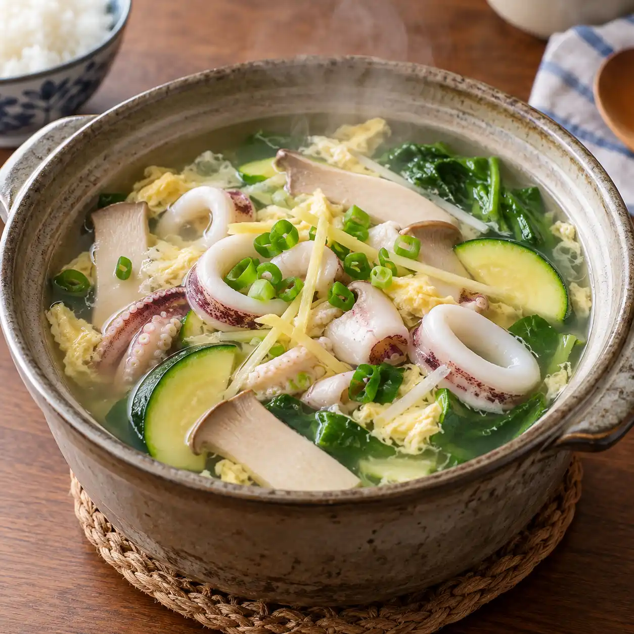 薑絲花枝杏鮑菇蔬菜湯