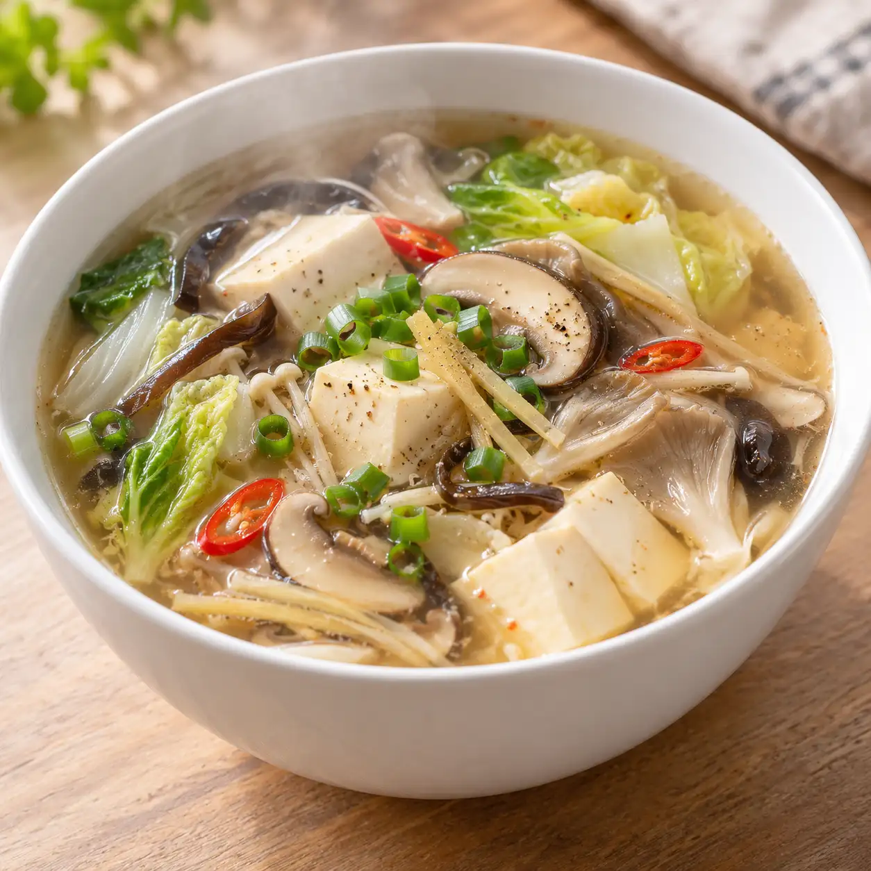 嫩豆腐蘑菇酸辣湯