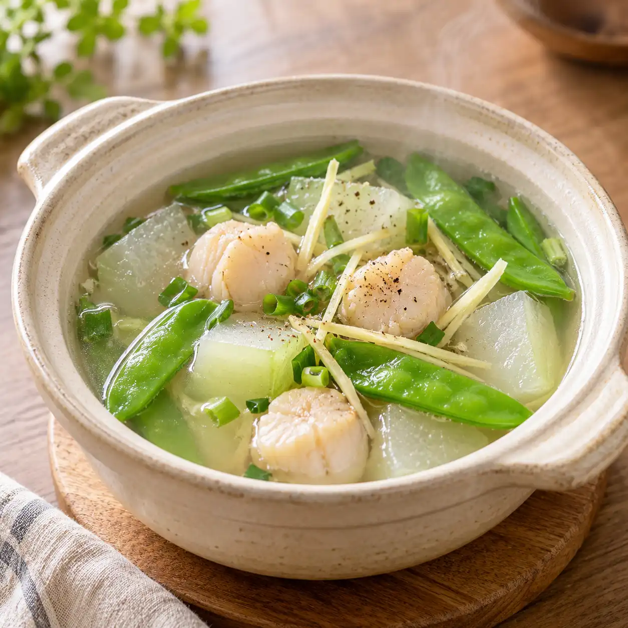 薑絲干貝荷蘭豆湯