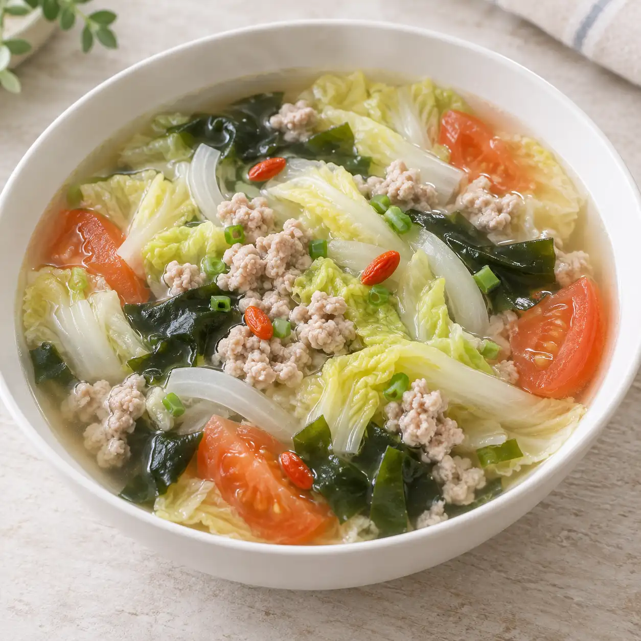 瘦絞肉大白菜清湯