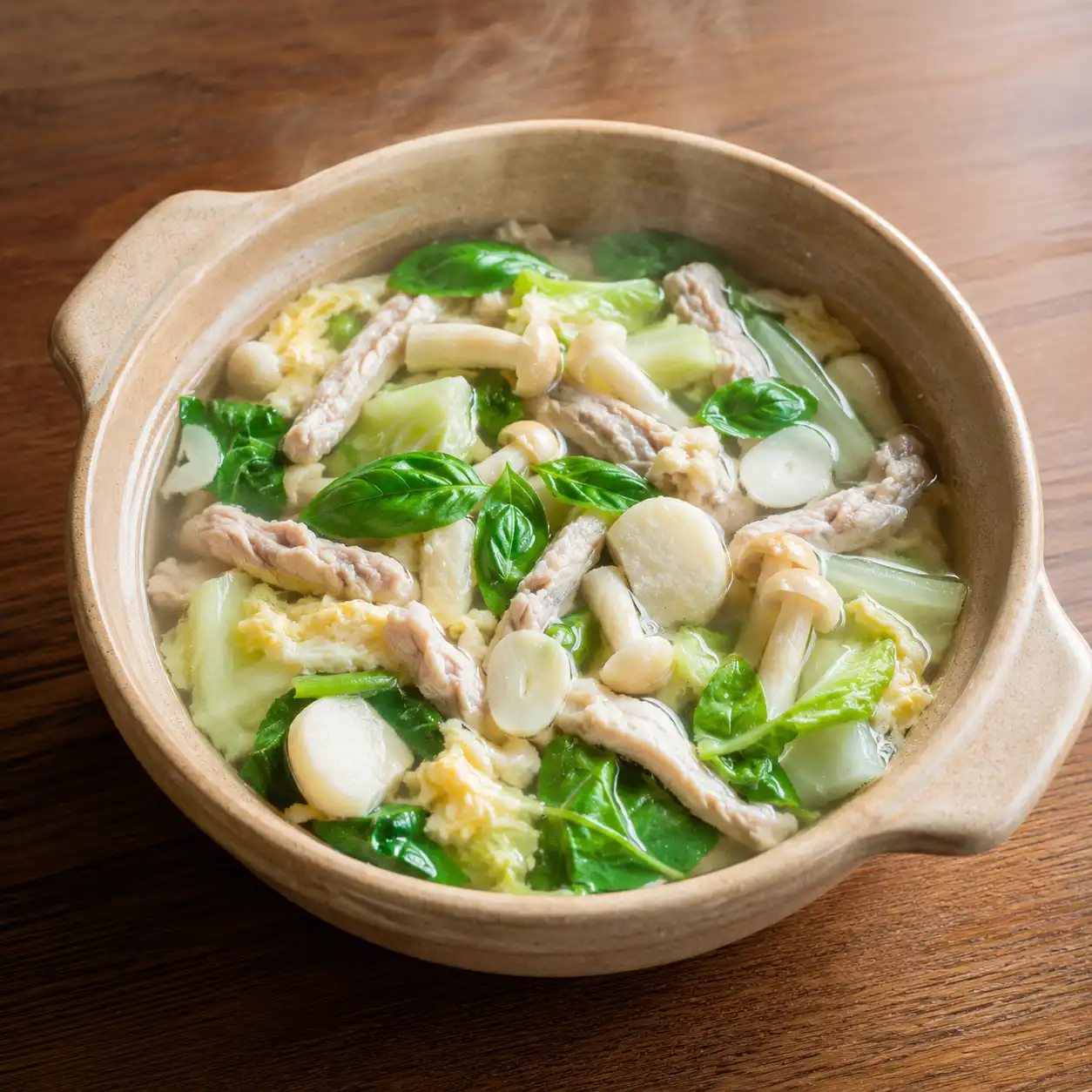 羅勒瘦肉絲菱角蔬菜湯