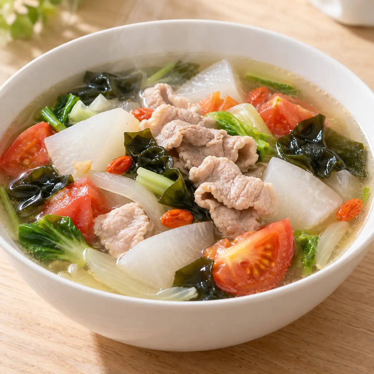 番茄豬肉片白蘿蔔蔬菜湯