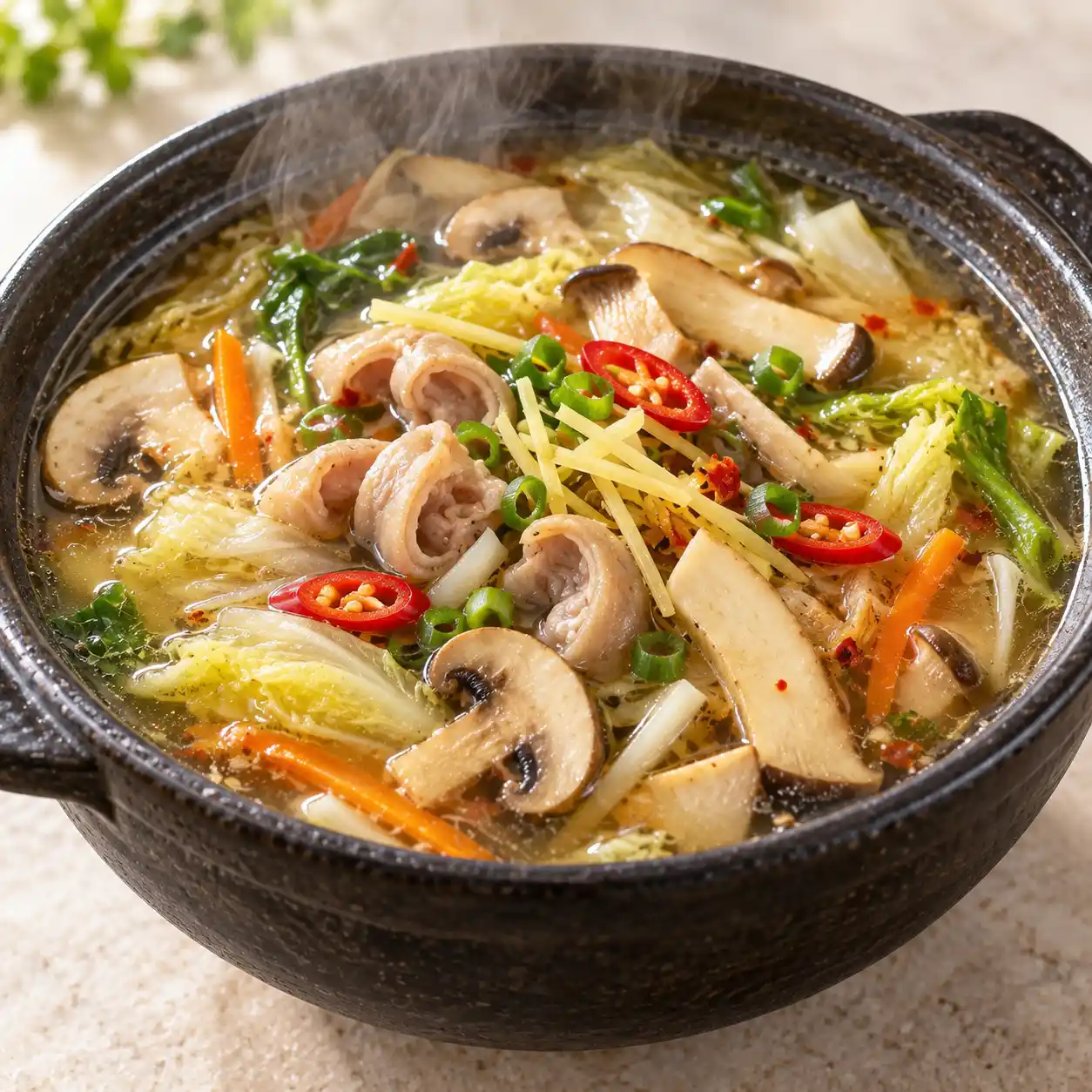 少量肥腸蘑菇酸辣湯
