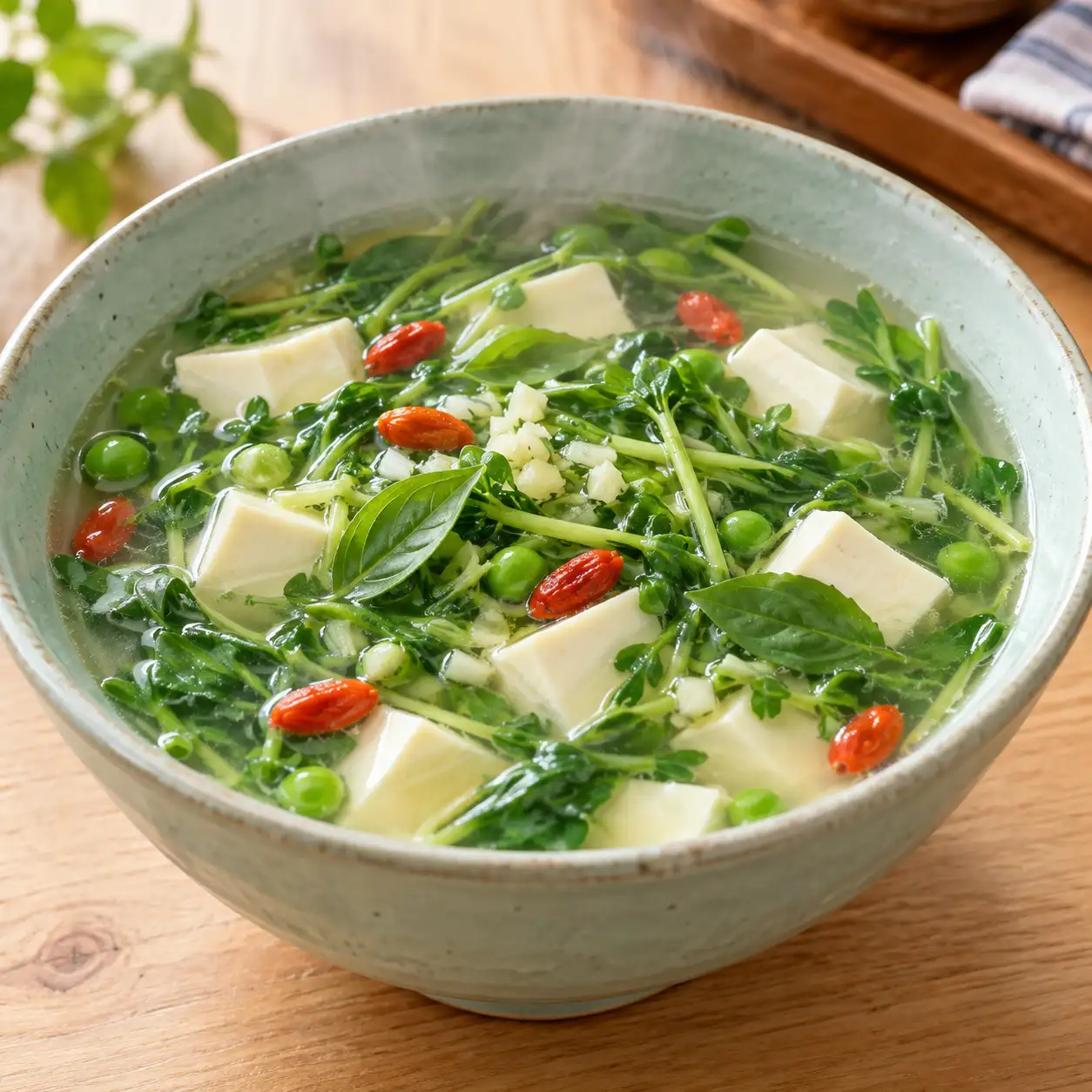 嫩豆腐豆苗自然滑羹