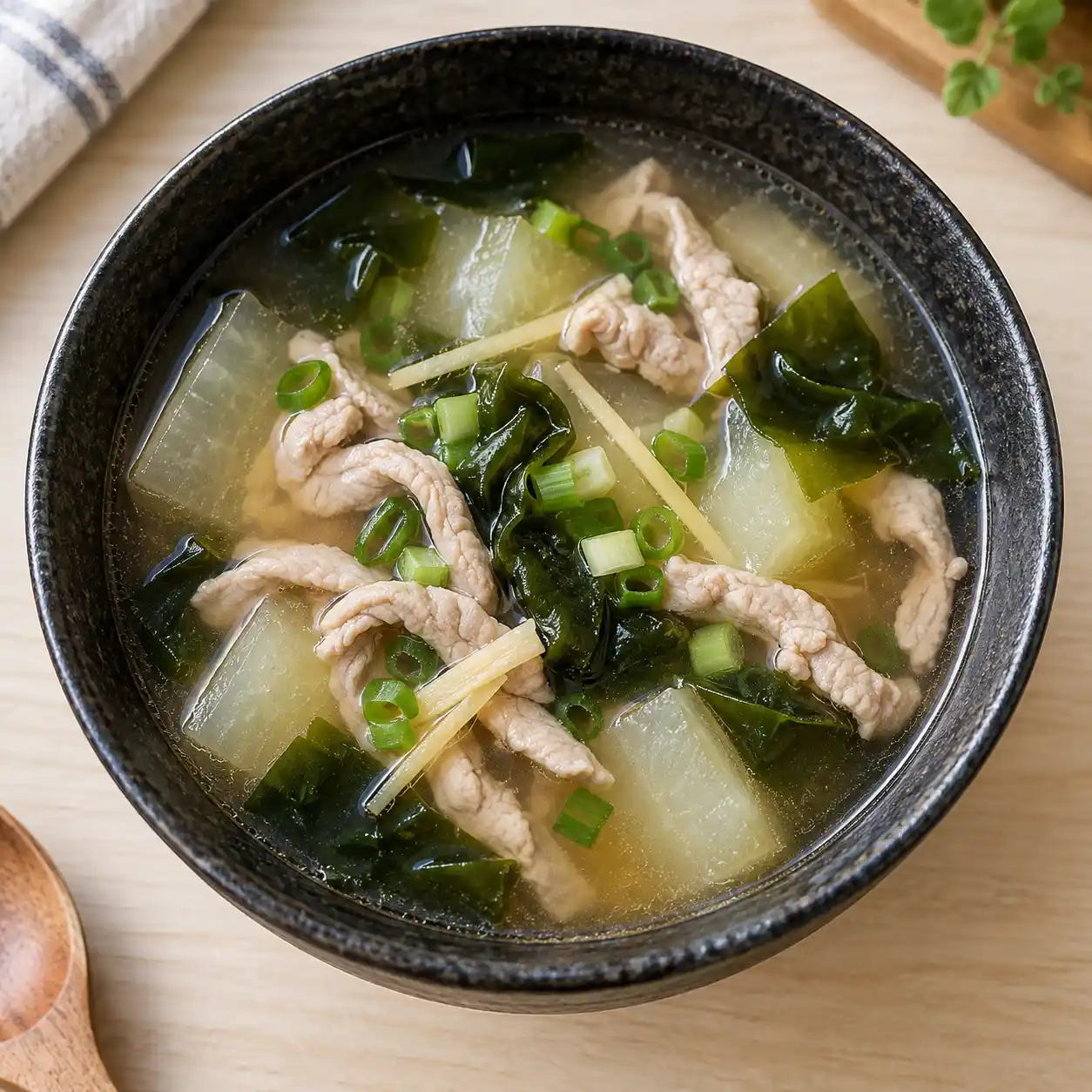 味噌瘦肉絲海帶芽蔬菜湯