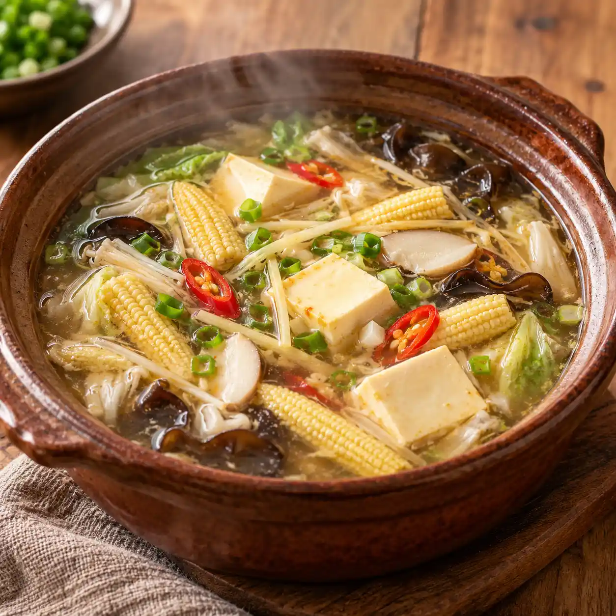 蛋豆腐玉米筍酸辣湯