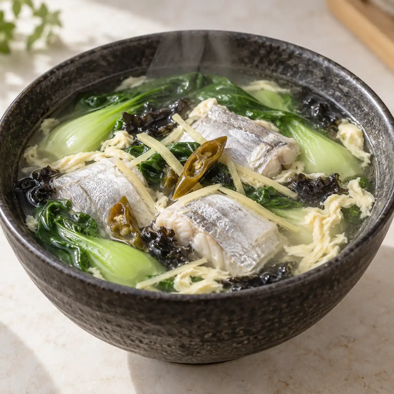 剝皮辣椒白帶魚青江菜湯