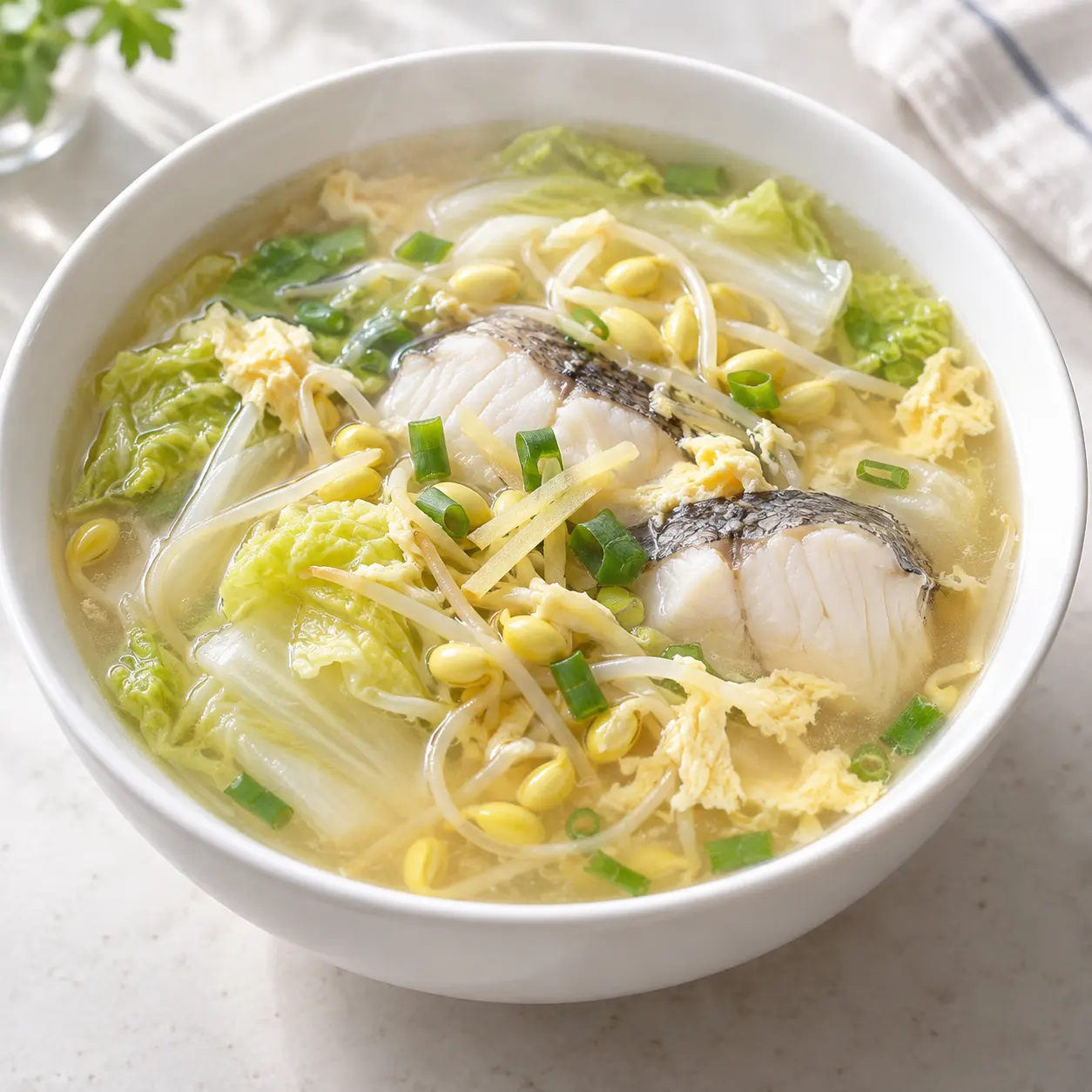 味噌鱈魚黃豆芽蔬菜湯