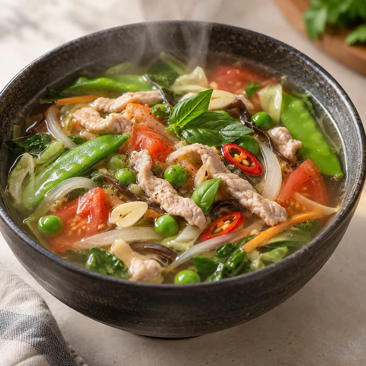 瘦肉絲豌豆酸辣湯