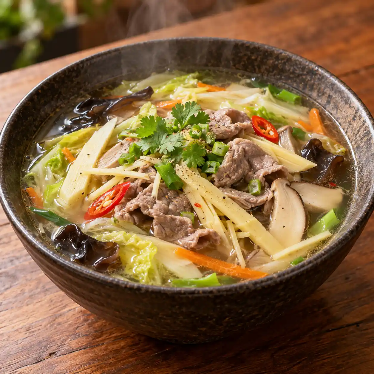 牛肉片竹筍酸辣湯
