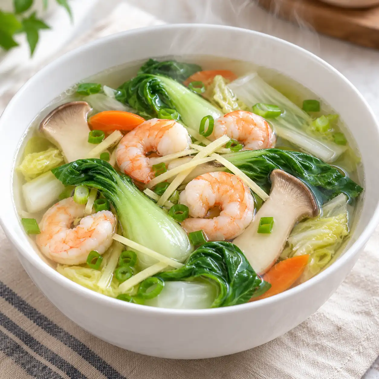 薑絲蝦仁小白菜蔬菜湯