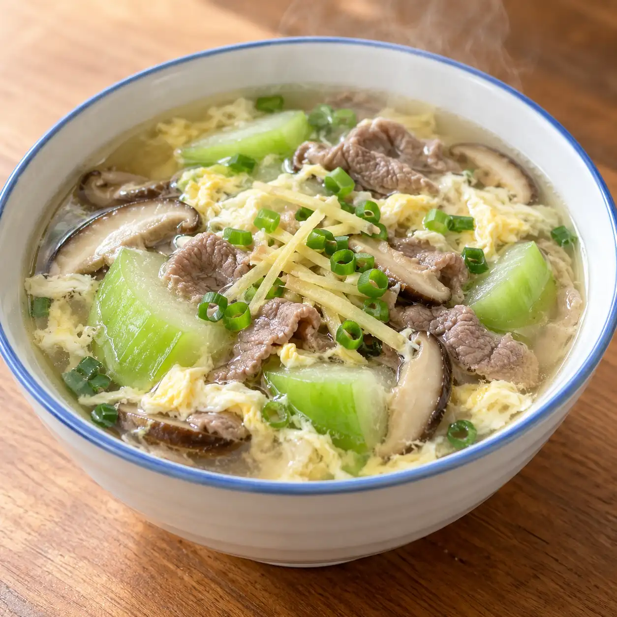 薑絲牛肉片絲瓜蛋花湯