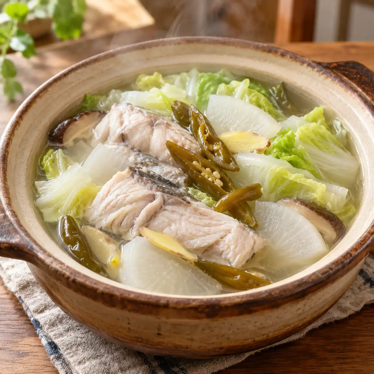 剝皮辣椒虱目魚大白菜蔬菜湯