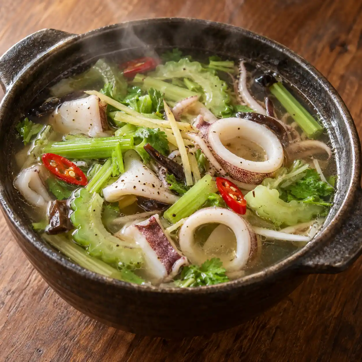 透抽芹菜酸辣湯