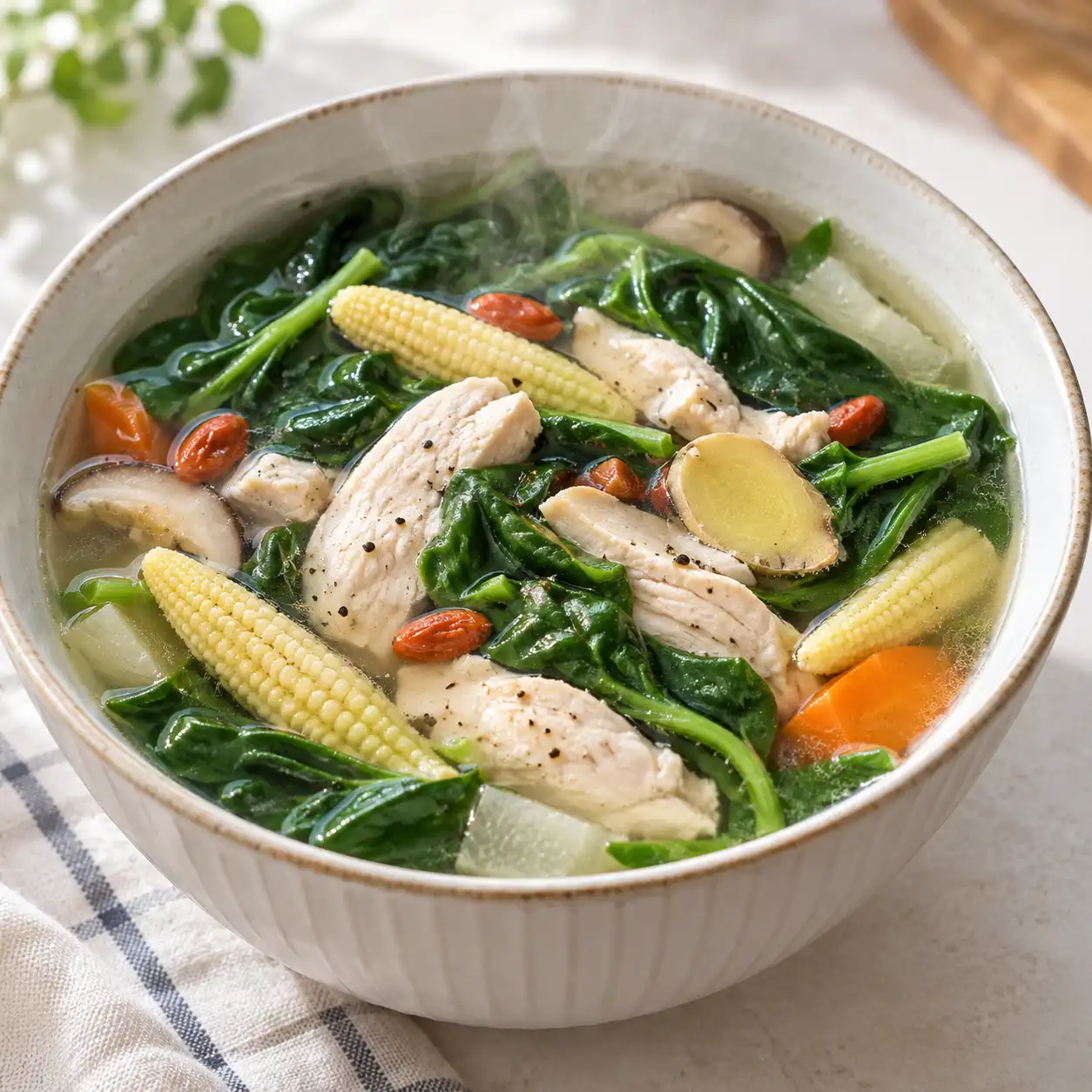 胡椒雞肉片菠菜湯
