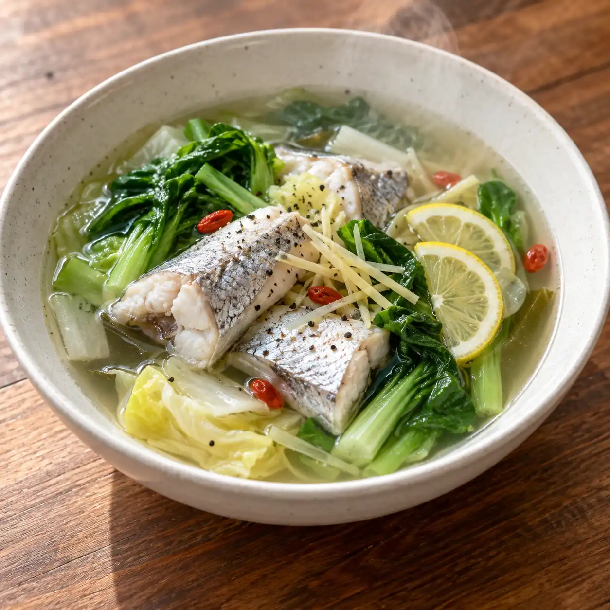 檸香白帶魚小白菜蔬菜湯