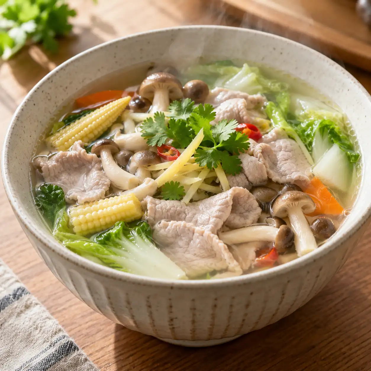 豬肉片鴻喜菇清湯