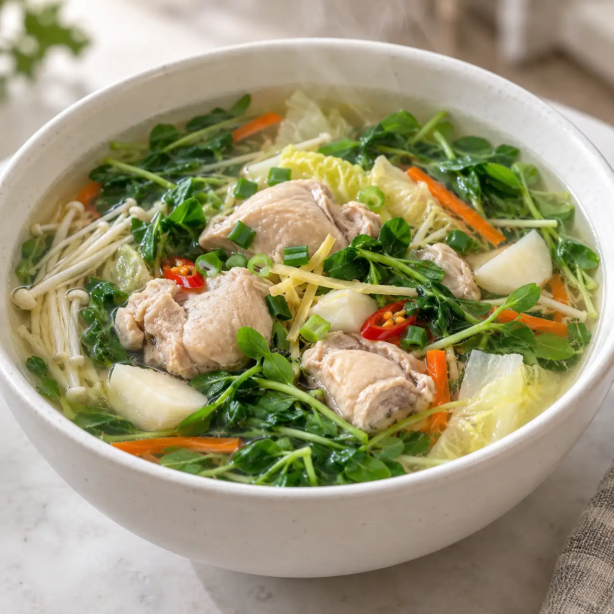 雞腿豆苗酸辣湯