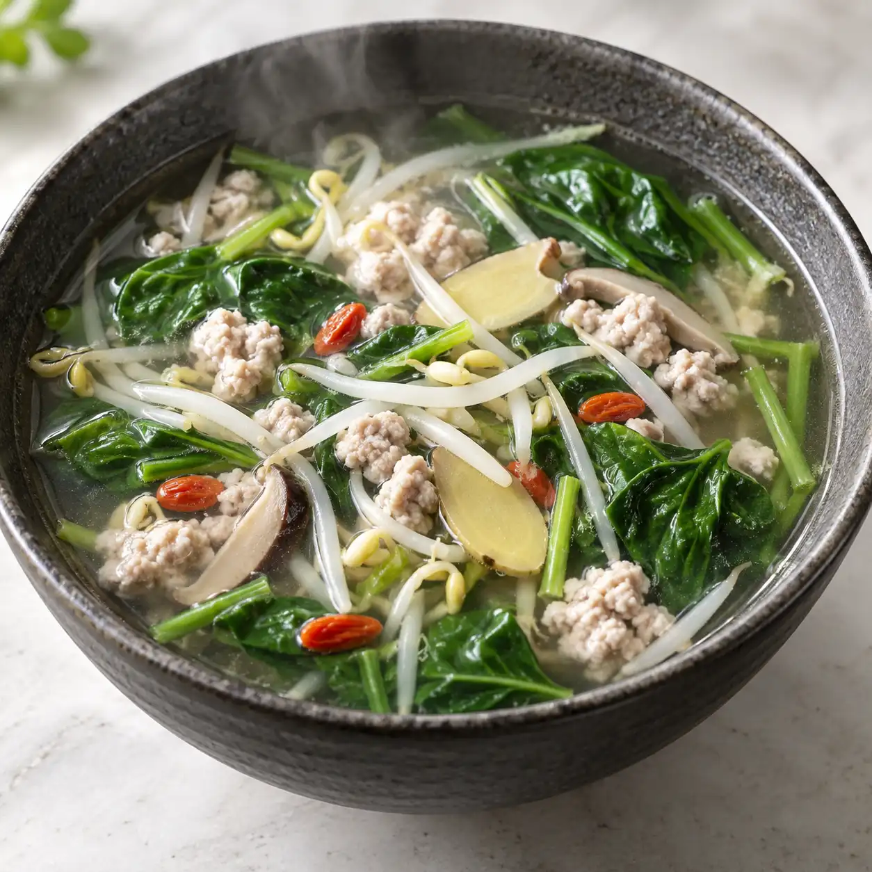 瘦絞肉綠豆芽清湯菠菜