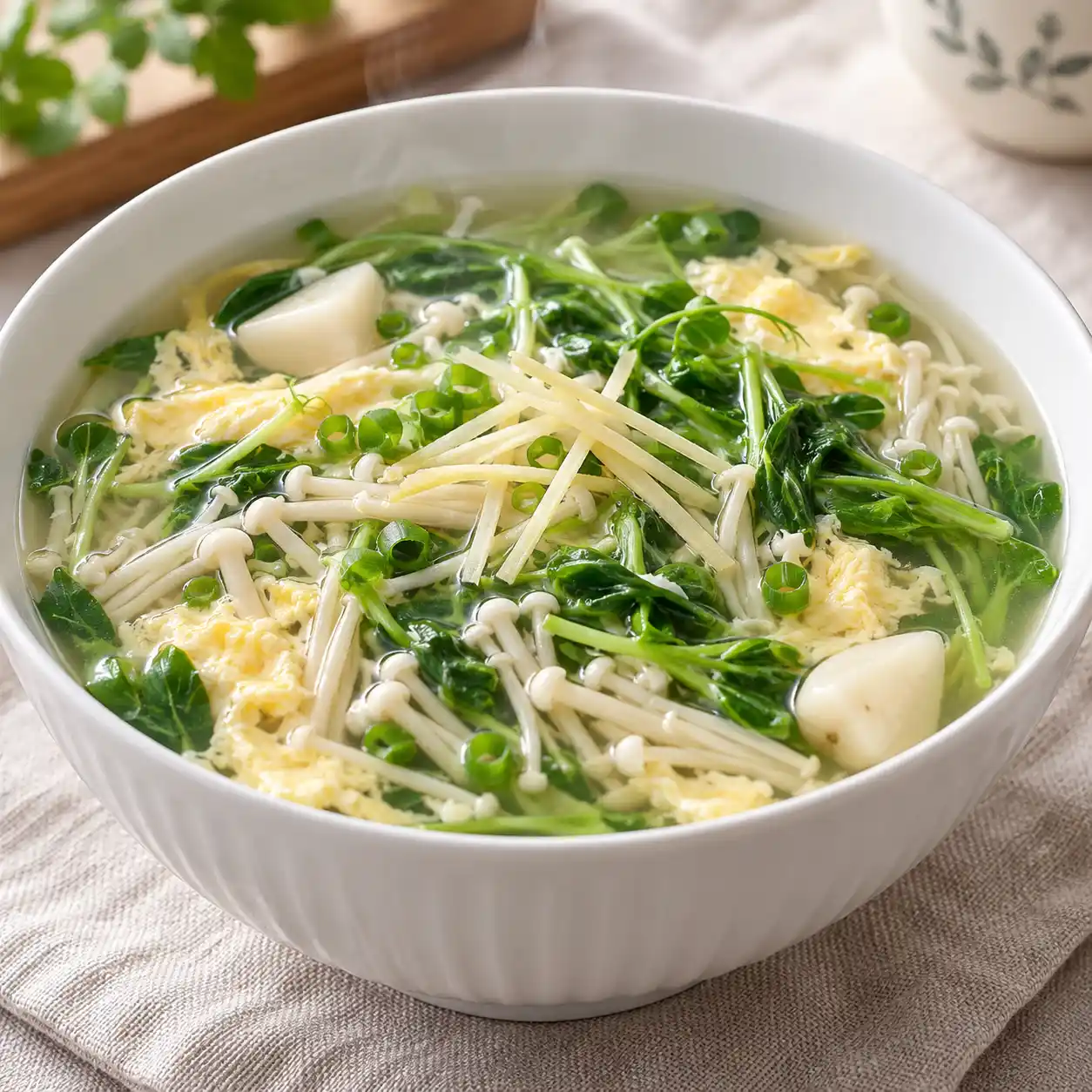 薑絲金針菇豆苗蛋花湯