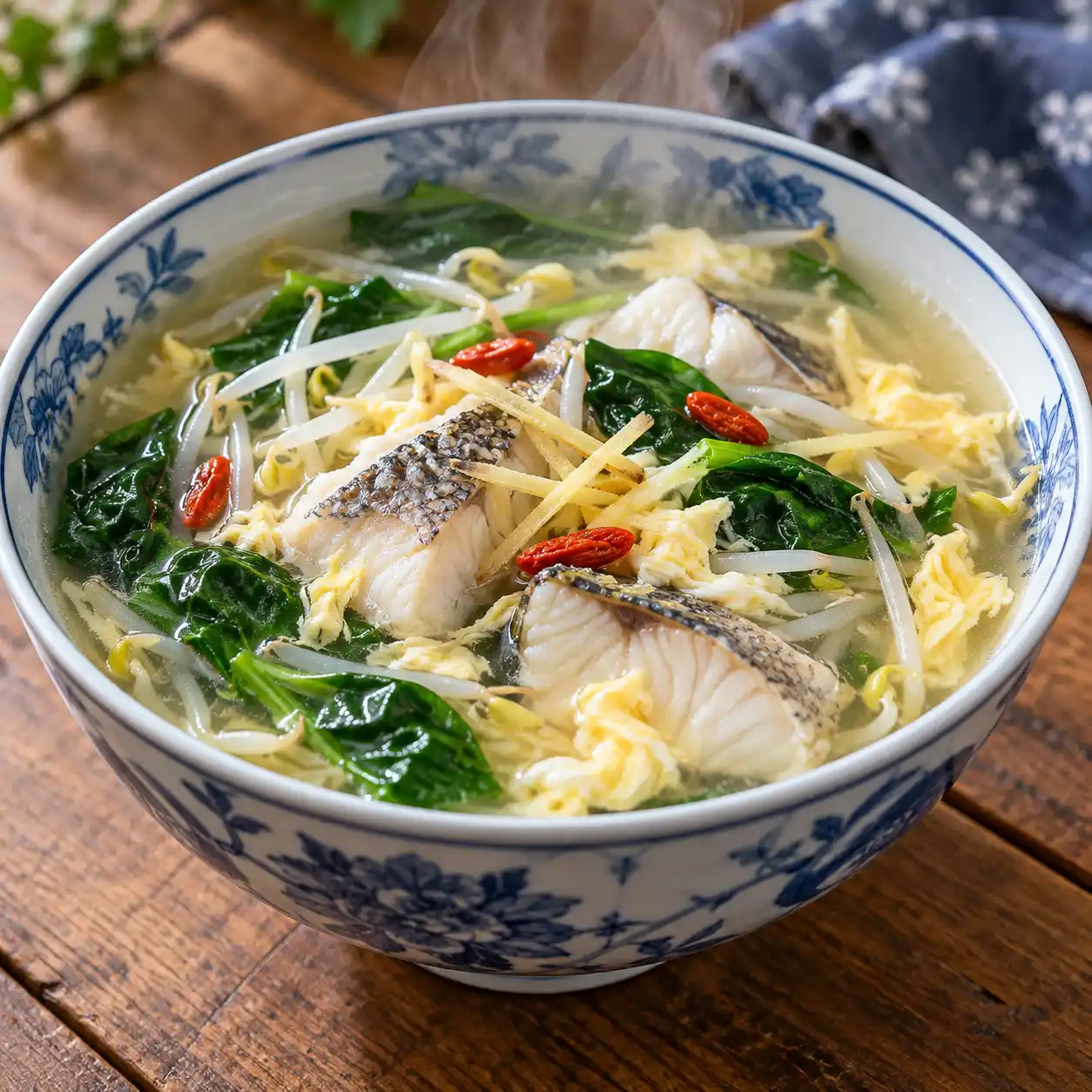 味噌鱸魚綠豆芽蛋花湯