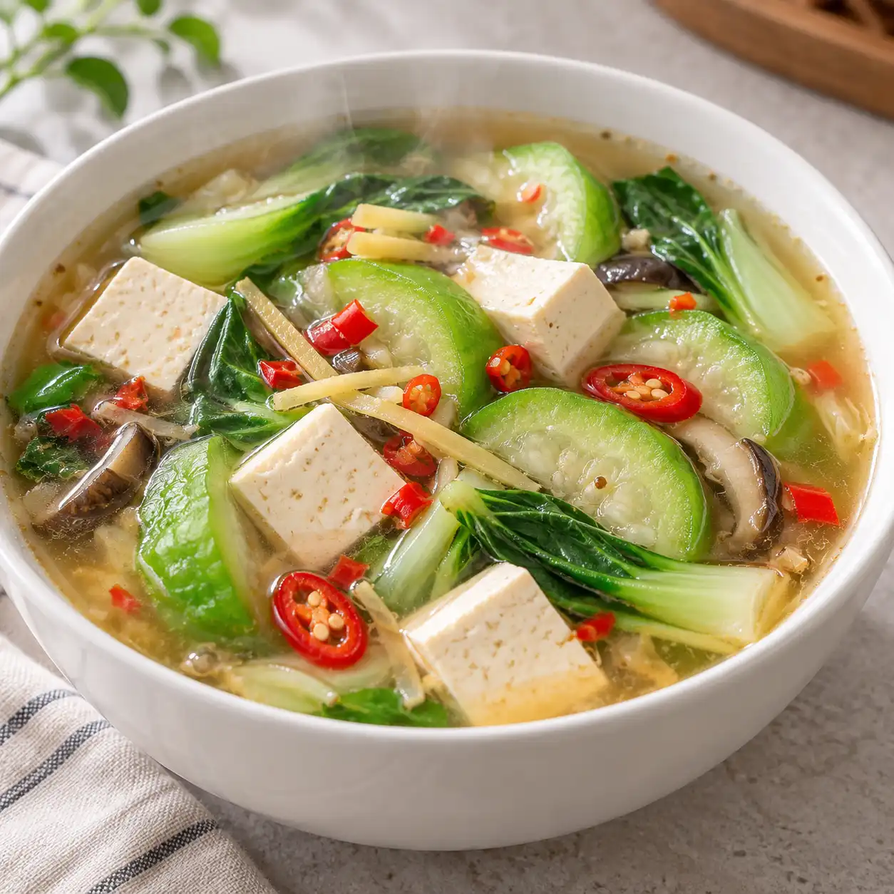 板豆腐絲瓜酸辣湯
