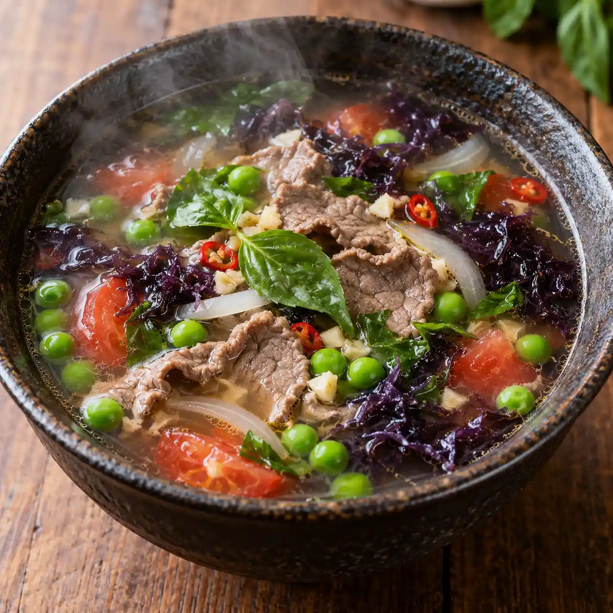 牛肉片豌豆酸辣湯