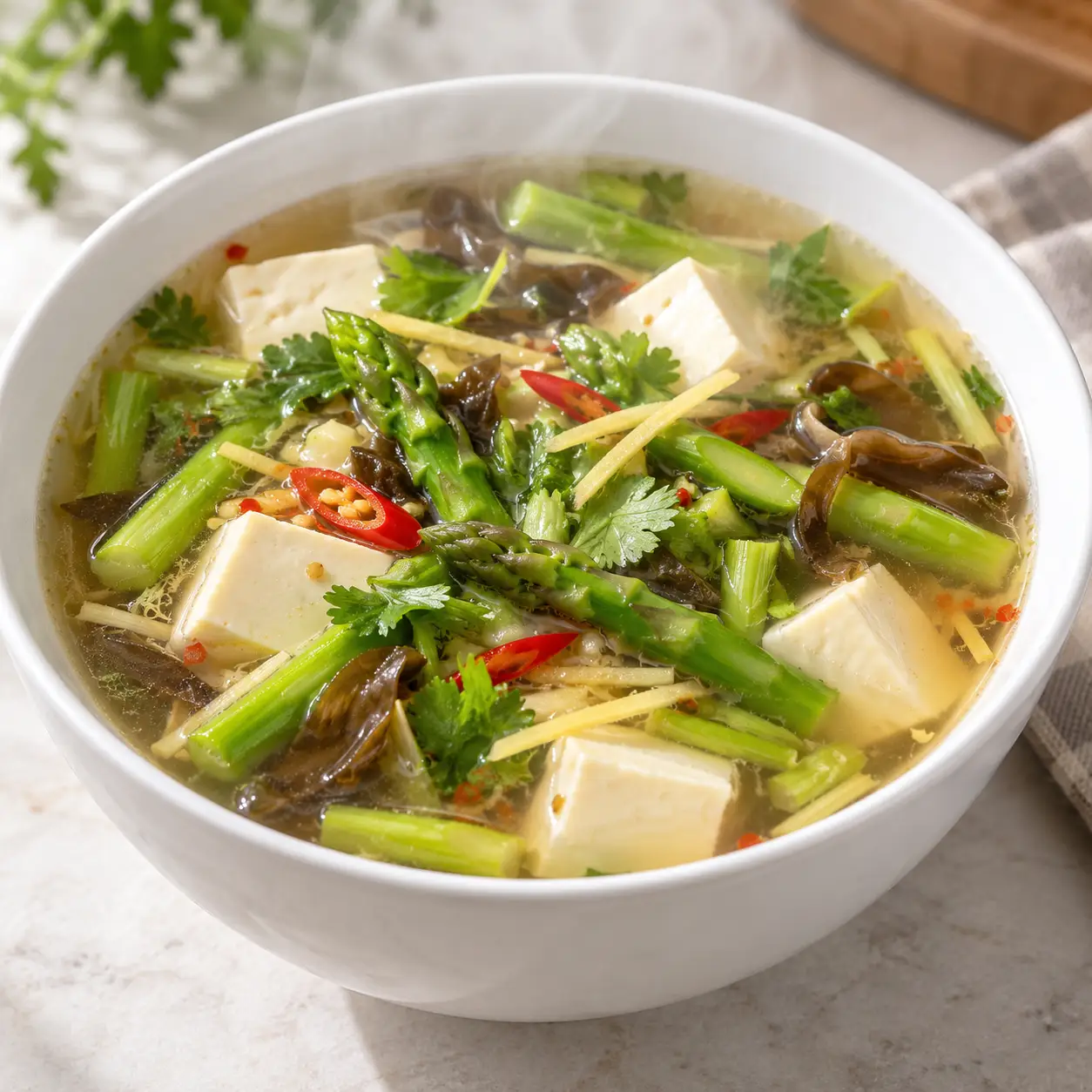 嫩豆腐蘆筍酸辣湯