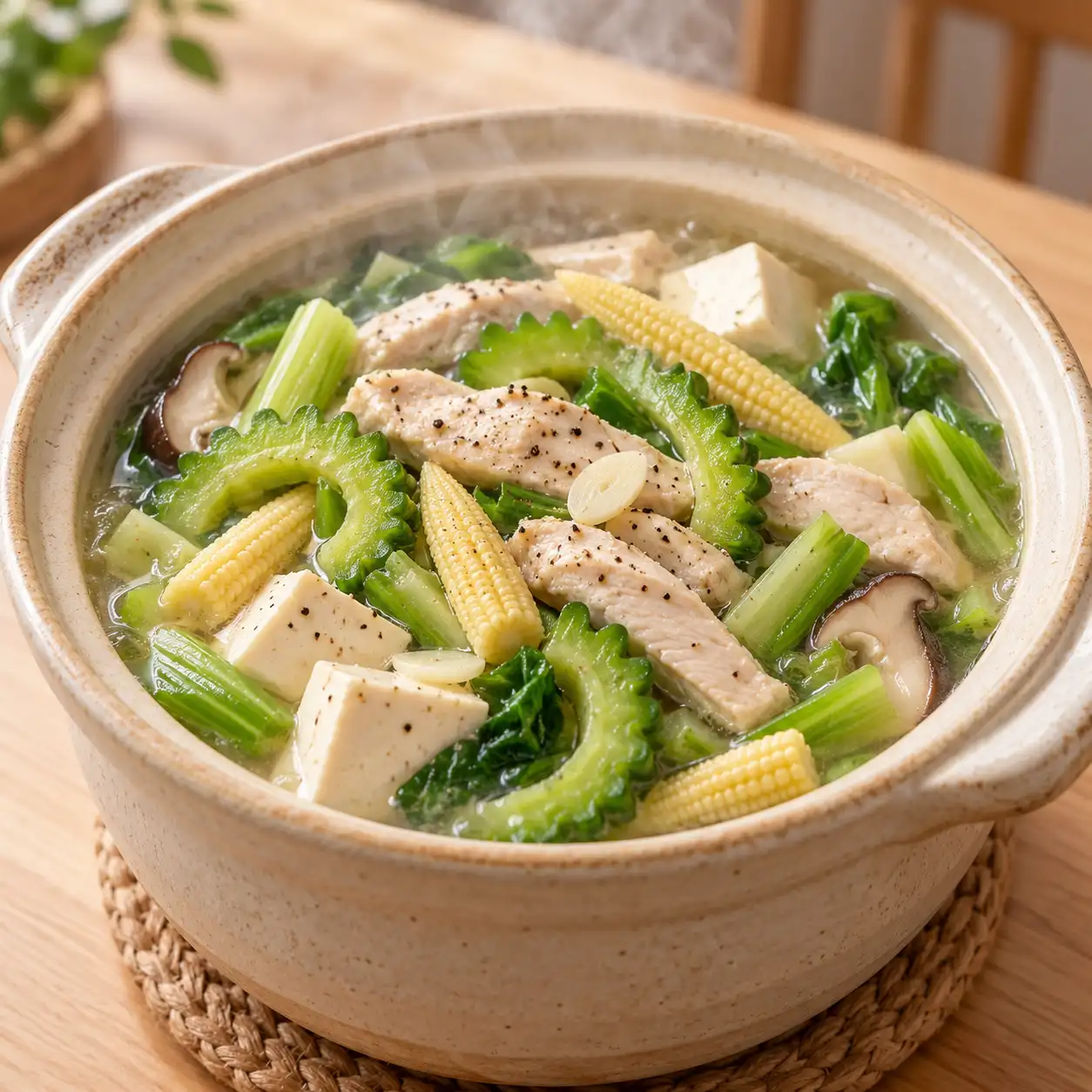 蒜雞柳苦瓜豆腐煲
