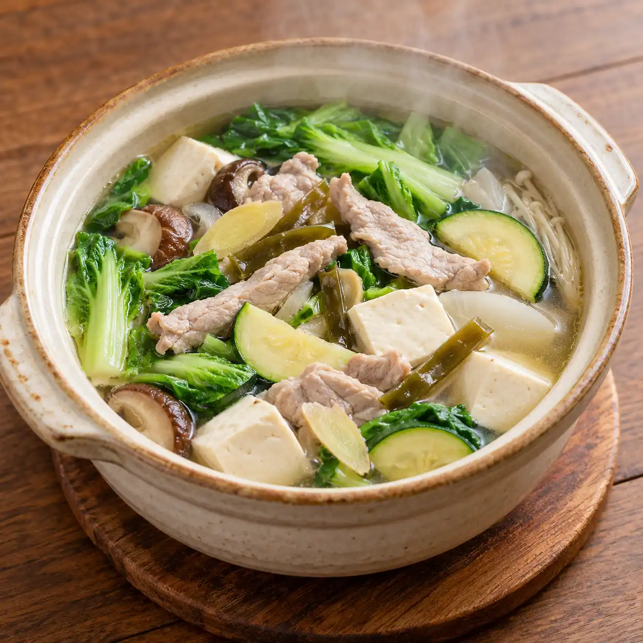 剝皮辣椒豬柳小白菜豆腐煲
