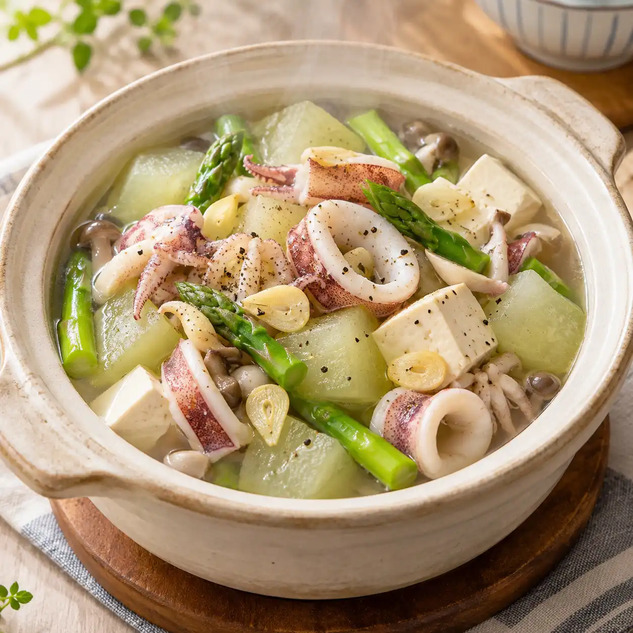 蒜中卷冬瓜豆腐煲